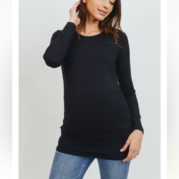 Hello Miz Maternity Round Neck Ruched Long Sleeve Shirt - Medium - Picture 3 of 10